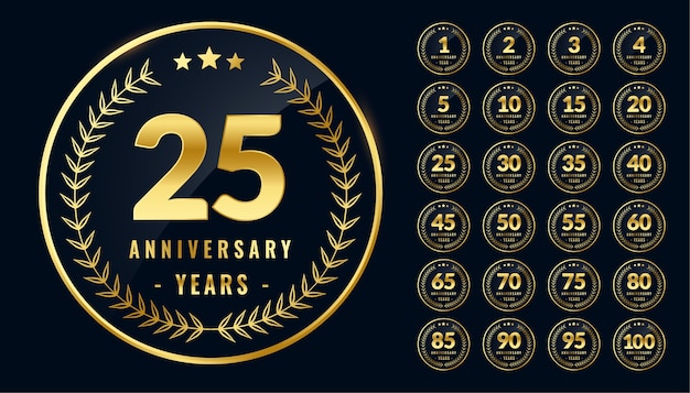 Vector Templates: Set of Rounded Anniversary Golden Labels or Emblems – Free Vector Download