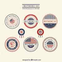 Free vector set of rounded retro independence day badges