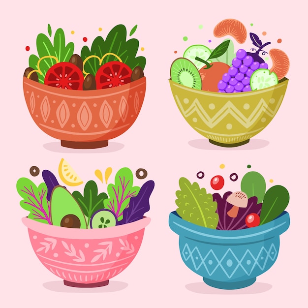Set of salad fruit in bowls