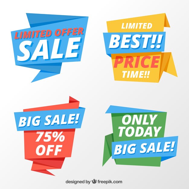 Set of sale origami banners