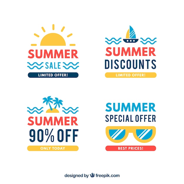 Set of sale summer badges with holiday elements