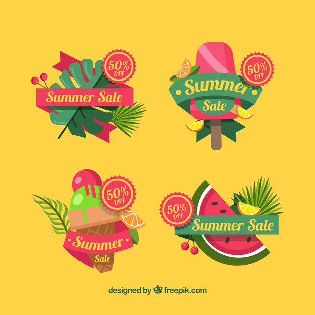 Free vector set of sale summer badges with holiday elements