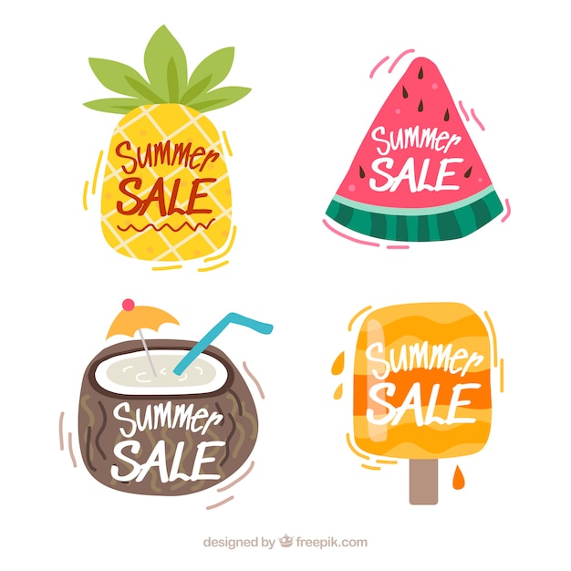 Free vector set of sale summer labels with holiday elements