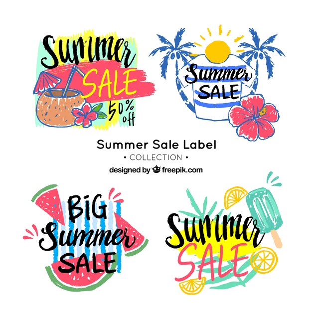 Set of sale summer labels with holiday elements
