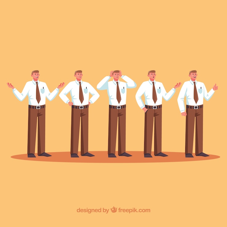 무료 Vector 평면 디자인 세일즈맨 문자 집합