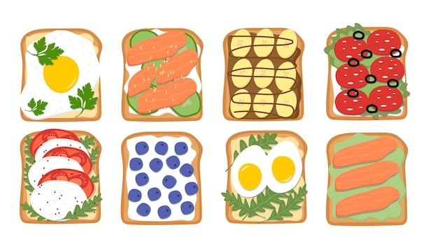 Set of sandwiches with different ingredients