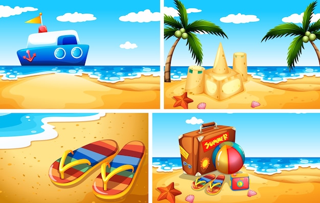 Set of sandy beach illustrations