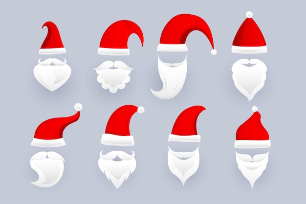 Free vector set of santa claus cap and beard ornaments in different design