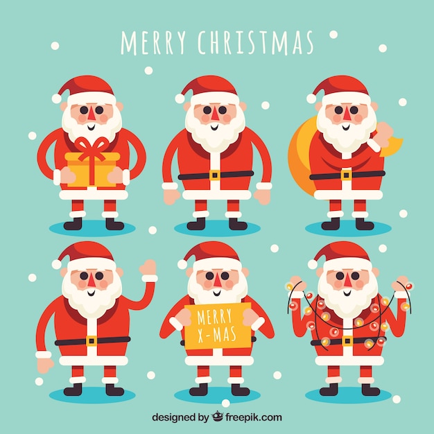 Set of santa claus in flat design