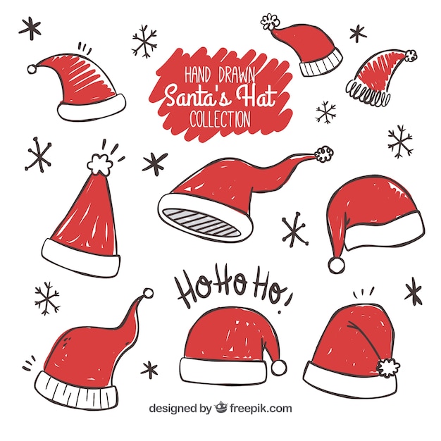 Vettore gratuito set di cappelli di babbo natale