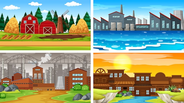 Free vector set of scenes or background in nature setting