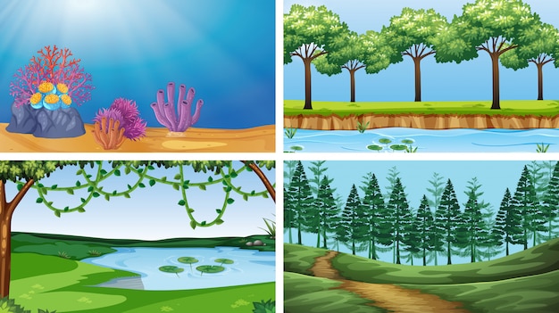 Set of scenes in nature setting or background