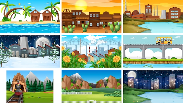 Free vector set of scenes in nature setting