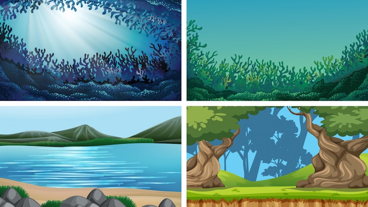 Free Vector set of scenes in nature setting