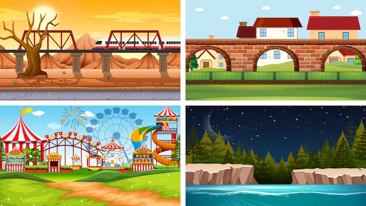 Free Vector set of scenes in nature setting