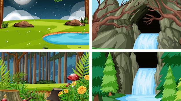 Free vector set of scenes in nature setting