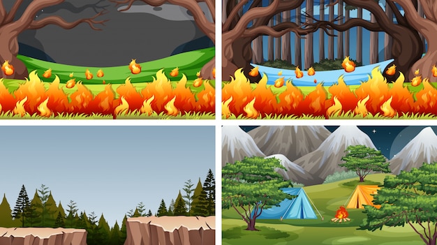 Free vector set of scenes in nature setting