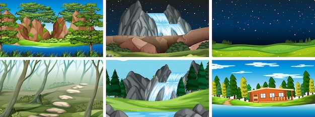 Free vector set of scenes in nature setting