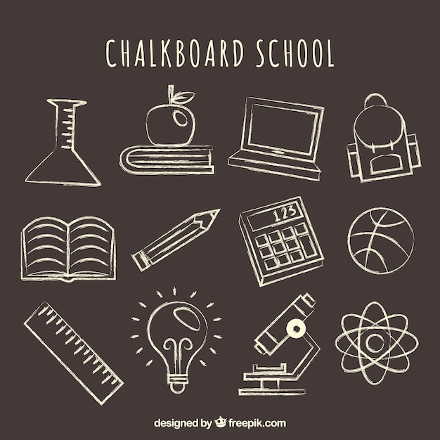 Free vector set of school elements in blackboard style