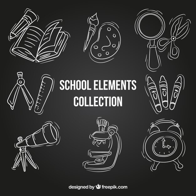 Set of school elements in chalkboard style