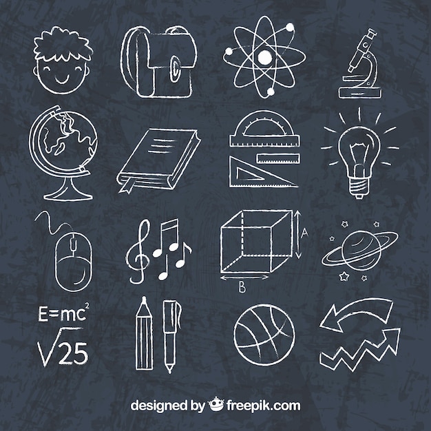 Free vector set of school elements in chalkboard style