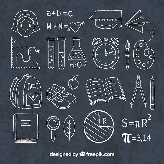 Set of school elements in chalkboard style