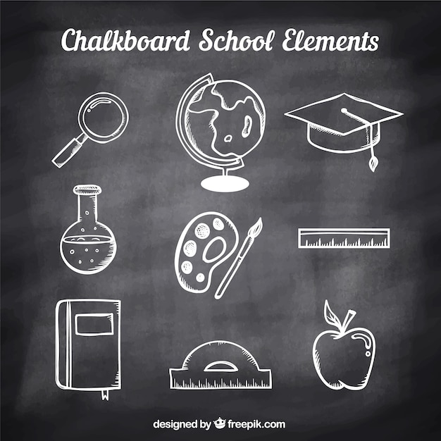 Set of school elements in chalkboard style