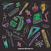 Free vector set of school elements in chalkboard style