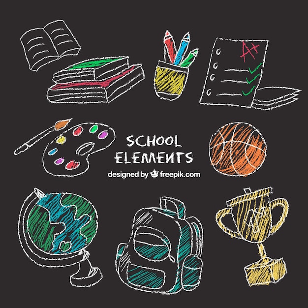 Free vector set of school elements in chalkboard style