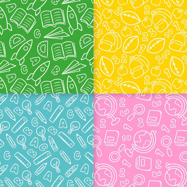 Set of school hand drawn seamless pattern