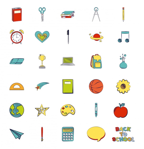 Free vector set of school supplies, back to school illustration