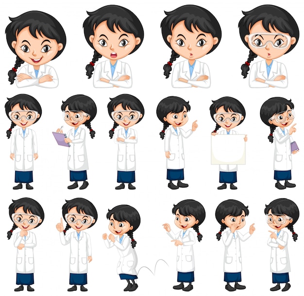 Set of science student in different poses