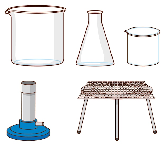 Set of science tools on white background