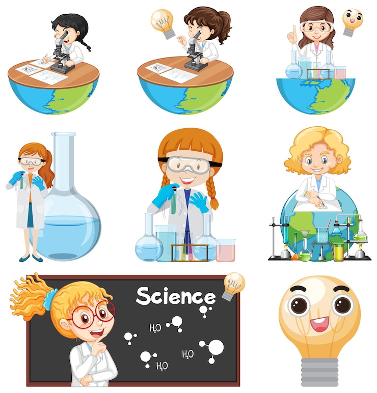 Free Vector set of scientist kids characters