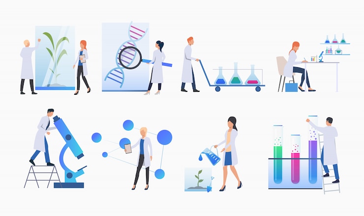 Free Vector set of scientists doing research banner