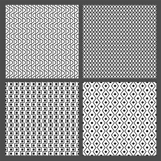  Set of seamless abstract patterns or textures in black and white. 