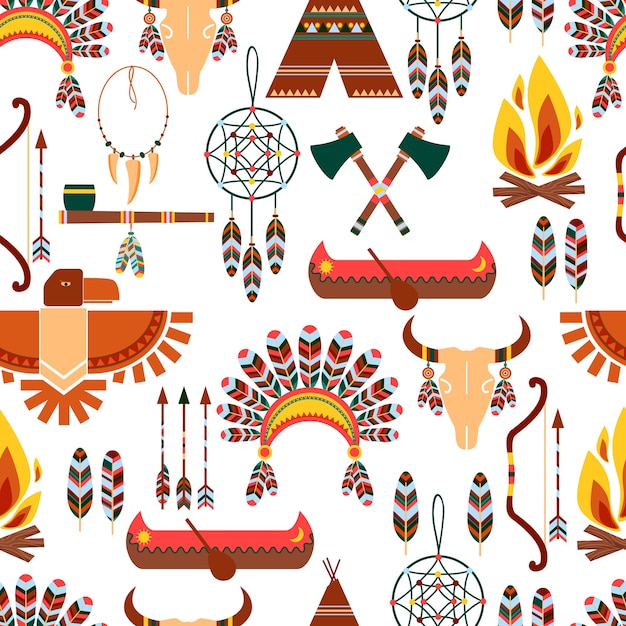Vettore gratuito set di simboli nativi tribali americani senza cuciture utilizzati in diversi disegni grafici