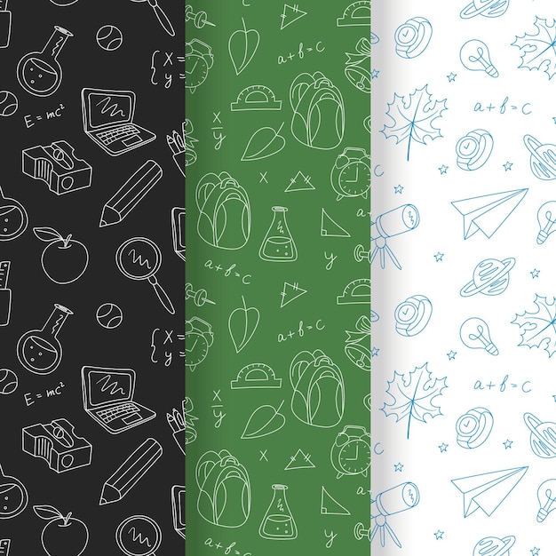 Set di seamless pattern a scuola