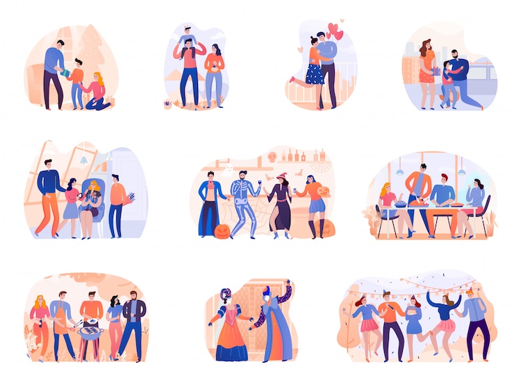 무료 Vector 계절 휴일 생일 날 할로윈 바베큐 파티 추수 감사절과 베니스 카니발 고립 된 그림의 집합