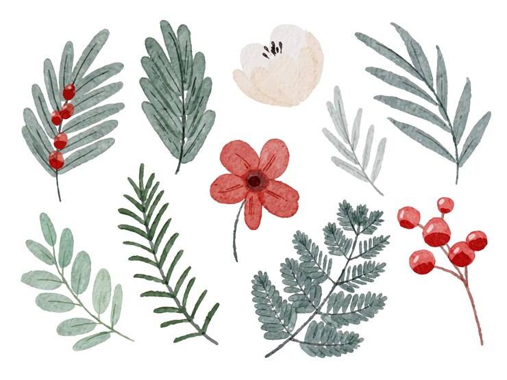 Free Vector set of separate parts and bring together to beautiful bouquet of flowers in water colors style on white background flat vector illustration