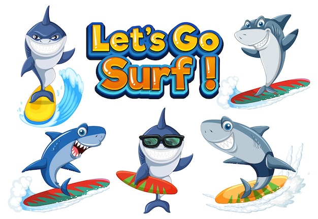 Set di surf personaggio dei cartoni animati di squalo