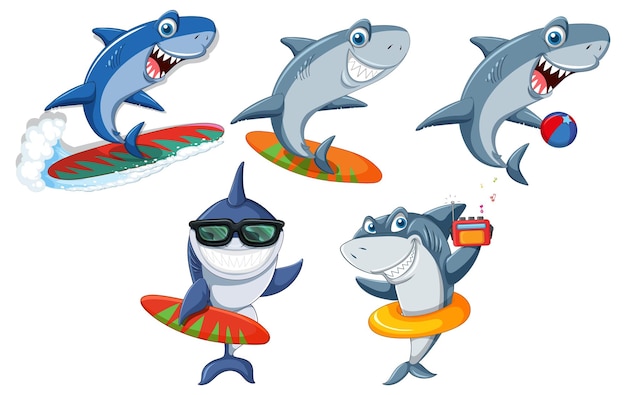 Free vector set of shark cartoon character