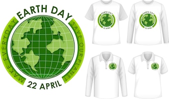 Set of shirts with earth day icon