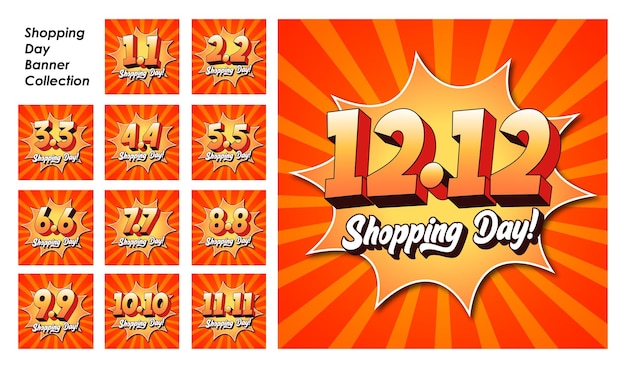 Set of shopping day banner with retro pop art style