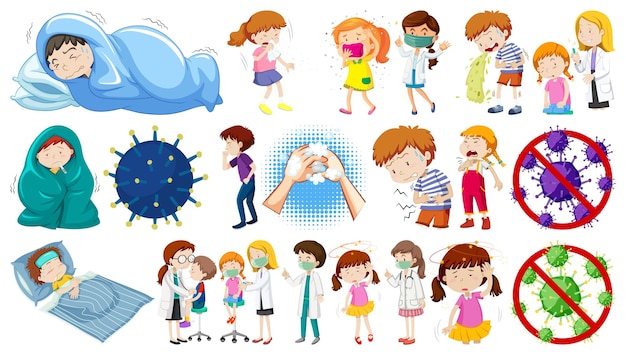 Free vector set of sick people with different symptoms