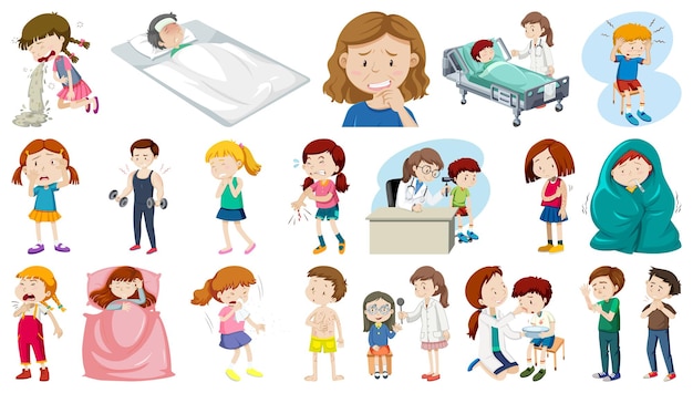 Free vector set of sick people with different symptoms