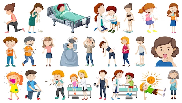 Free vector set of sick people with different symptoms