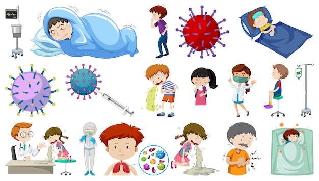 Free vector set of sick people with different symptoms