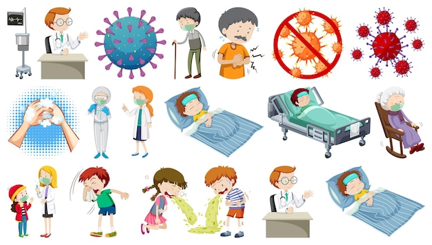 Free vector set of sick people with different symptoms