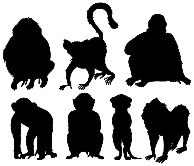 Set of silhouette ape animals